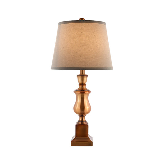 Metallic Baluster Desk Light Vintage Style 1 Head Bedside Table Lamp in Brown with Conical Fabric Shade Clearhalo 'Lamps' 'Table Lamps' Lighting' 1222425