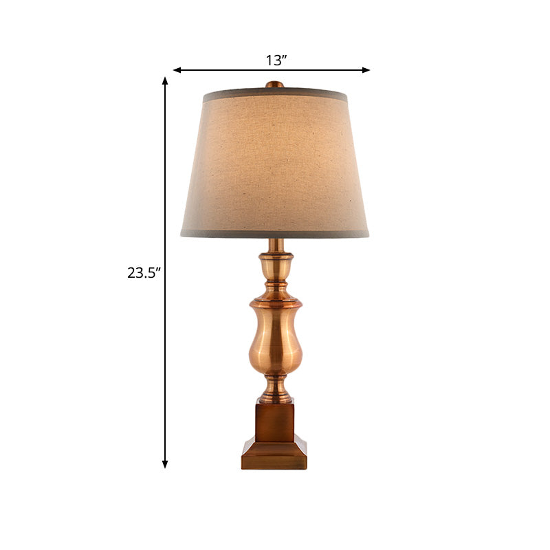 Metallic Baluster Desk Light Vintage Style 1 Head Bedside Table Lamp in Brown with Conical Fabric Shade Clearhalo 'Lamps' 'Table Lamps' Lighting' 1222426