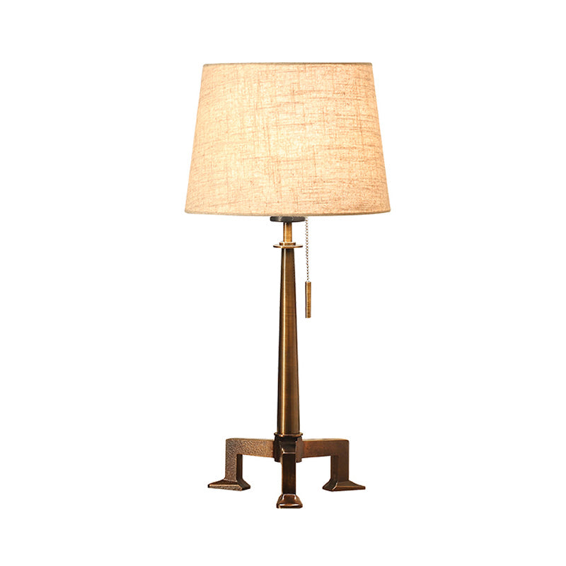 Bronze 1 Bulb Table Lamp Countryside Style Fabric Tapered Shade Desk Light with Pull Chain Clearhalo 'Lamps' 'Table Lamps' Lighting' 1222429