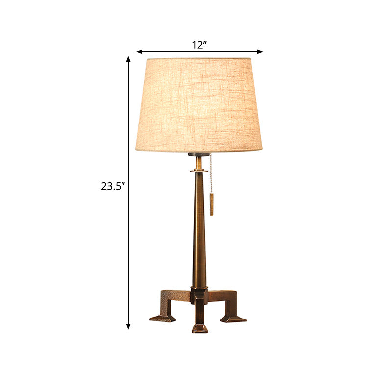 Bronze 1 Bulb Table Lamp Countryside Style Fabric Tapered Shade Desk Light with Pull Chain Clearhalo 'Lamps' 'Table Lamps' Lighting' 1222430