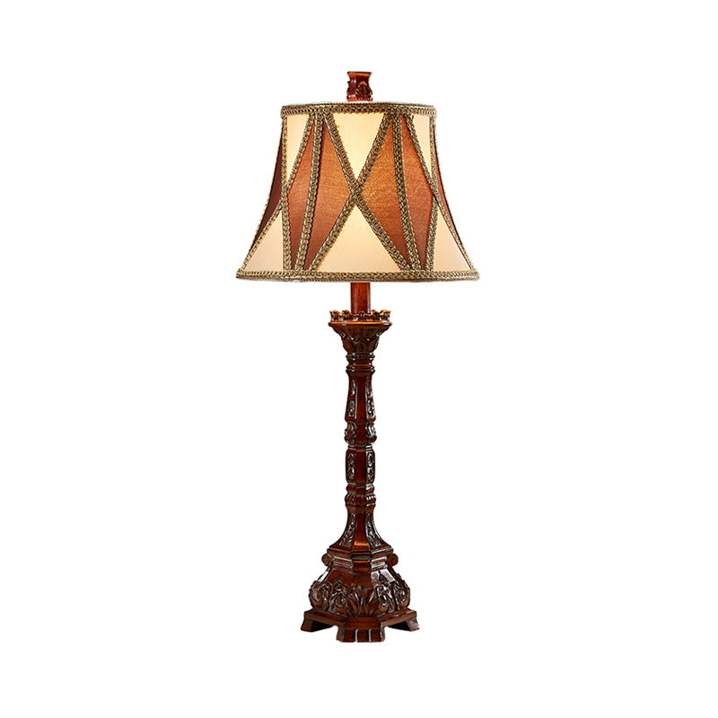 25.5"/27.5" H Retro Empire Shade Desk Light 1 Bulb Fabric Night Table Lamp in Brown for Guest Room Clearhalo 'Lamps' 'Table Lamps' Lighting' 1222440