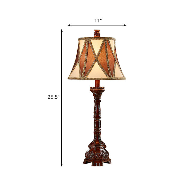 25.5"/27.5" H Retro Empire Shade Desk Light 1 Bulb Fabric Night Table Lamp in Brown for Guest Room Clearhalo 'Lamps' 'Table Lamps' Lighting' 1222441