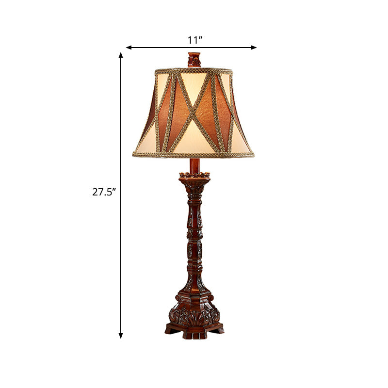 25.5"/27.5" H Retro Empire Shade Desk Light 1 Bulb Fabric Night Table Lamp in Brown for Guest Room Clearhalo 'Lamps' 'Table Lamps' Lighting' 1222442