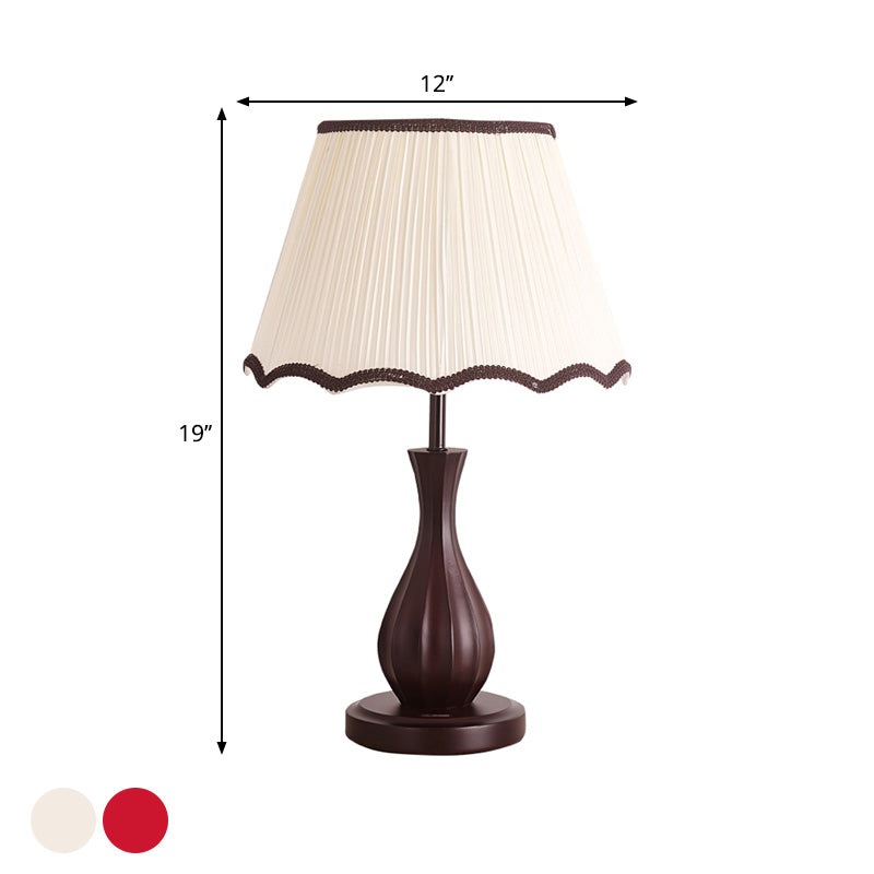 Red/White Conical Shade Desk Light Vintage Style Fabric 1 Light Guest Room Night Table Lamp Clearhalo 'Lamps' 'Table Lamps' Lighting' 1222505