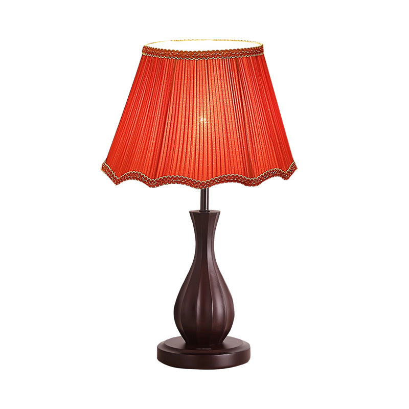 Red/White Conical Shade Desk Light Vintage Style Fabric 1 Light Guest Room Night Table Lamp Clearhalo 'Lamps' 'Table Lamps' Lighting' 1222509