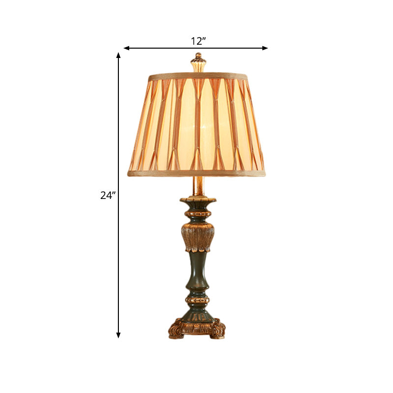 10"/12" Width Tapered Shade Night Stand Lamp Traditional Style Bronze Fabric Table Light with Candlestick Base Clearhalo 'Lamps' 'Table Lamps' Lighting' 1222514