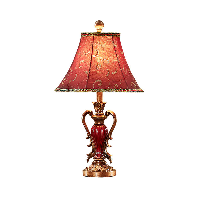 1-Light Desk Light Antique Style Bell Shade Fabric Night Table Lamp in Red/White for Bedside Clearhalo 'Lamps' 'Table Lamps' Lighting' 1222526
