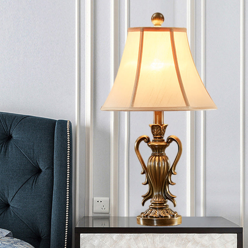 1-Light Desk Light Antique Style Bell Shade Fabric Night Table Lamp in Red/White for Bedside Clearhalo 'Lamps' 'Table Lamps' Lighting' 1222529