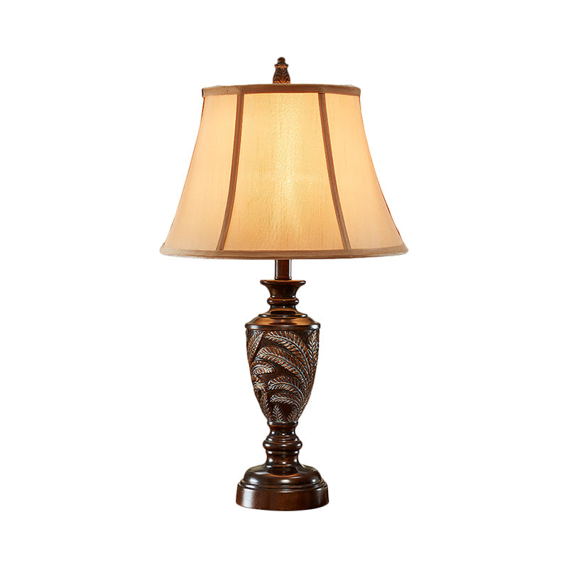Bronze 1 Light Desk Light Traditional Fabric Bell Shaped Table Lamp with Font Resin Base Clearhalo 'Lamps' 'Table Lamps' Lighting' 1222534