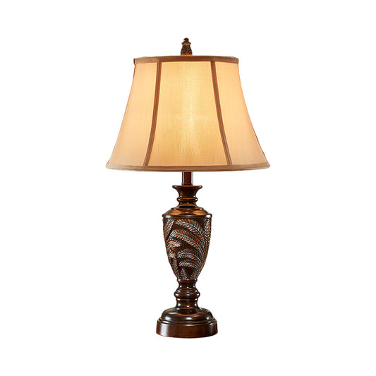 Bronze 1 Light Desk Light Traditional Fabric Bell Shaped Table Lamp with Font Resin Base Clearhalo 'Lamps' 'Table Lamps' Lighting' 1222534