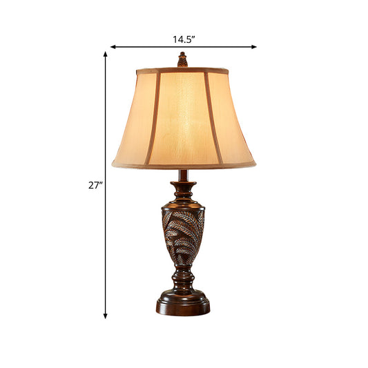 Bronze 1 Light Desk Light Traditional Fabric Bell Shaped Table Lamp with Font Resin Base Clearhalo 'Lamps' 'Table Lamps' Lighting' 1222535