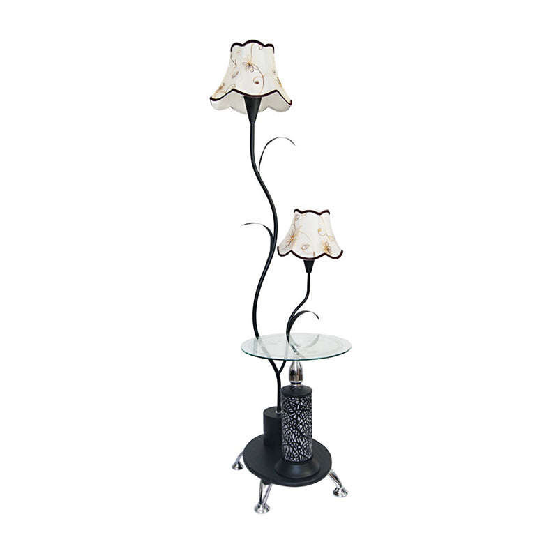 Black/White 2 Bulbs Floor Light Countryside Style Iron Branch Design Standing Lamp with Floral Shade Clearhalo 'Floor Lamps' 'Lamps' Lighting' 1222543