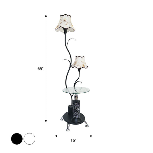 Black/White 2 Bulbs Floor Light Countryside Style Iron Branch Design Standing Lamp with Floral Shade Clearhalo 'Floor Lamps' 'Lamps' Lighting' 1222544