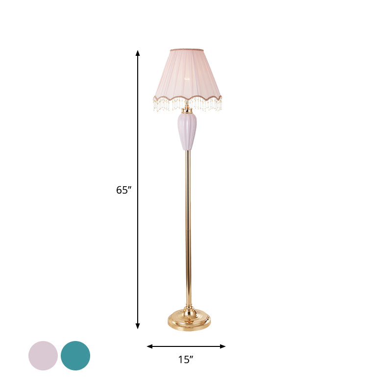 Porcelain Blue/Red Task Floor Lamp Urn-Shaped 1 Head Traditional Style Standing Lamp with Fabric Shade Clearhalo 'Floor Lamps' 'Lamps' Lighting' 1222612