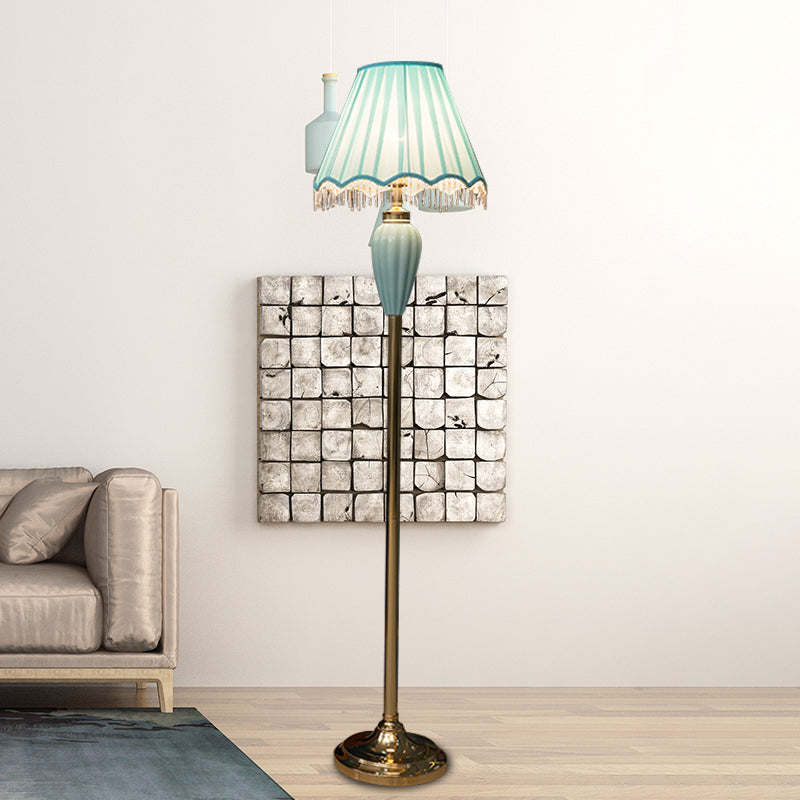 Porcelain Blue/Red Task Floor Lamp Urn-Shaped 1 Head Traditional Style Standing Lamp with Fabric Shade Clearhalo 'Floor Lamps' 'Lamps' Lighting' 1222615