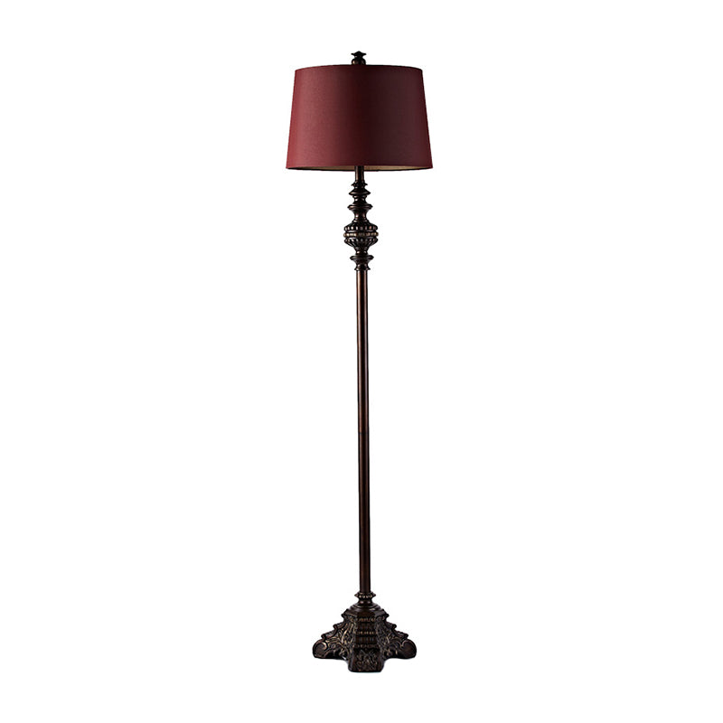 1 Bulb Standing Light with Barrel Shade Fabric Vintage Style Living Room Floor Lamp in Red Clearhalo 'Floor Lamps' 'Lamps' Lighting' 1222635