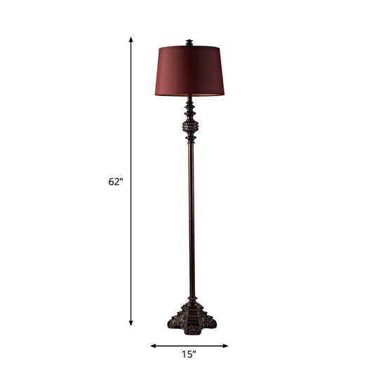 1 Bulb Standing Light with Barrel Shade Fabric Vintage Style Living Room Floor Lamp in Red Clearhalo 'Floor Lamps' 'Lamps' Lighting' 1222636