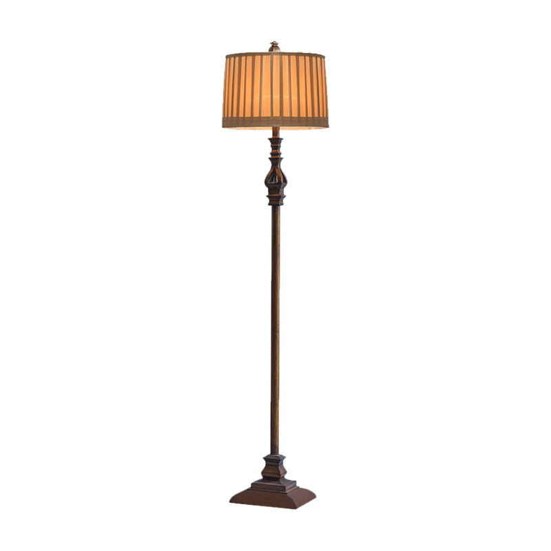 Square Pedestal Standing Floor Lamp Retro 1-Light Resin Floor Light in Brown with Pleated Fabric Shade Clearhalo 'Floor Lamps' 'Lamps' Lighting' 1222639