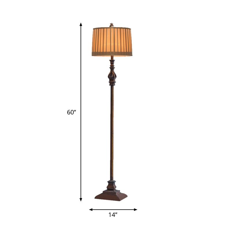 Square Pedestal Standing Floor Lamp Retro 1-Light Resin Floor Light in Brown with Pleated Fabric Shade Clearhalo 'Floor Lamps' 'Lamps' Lighting' 1222640