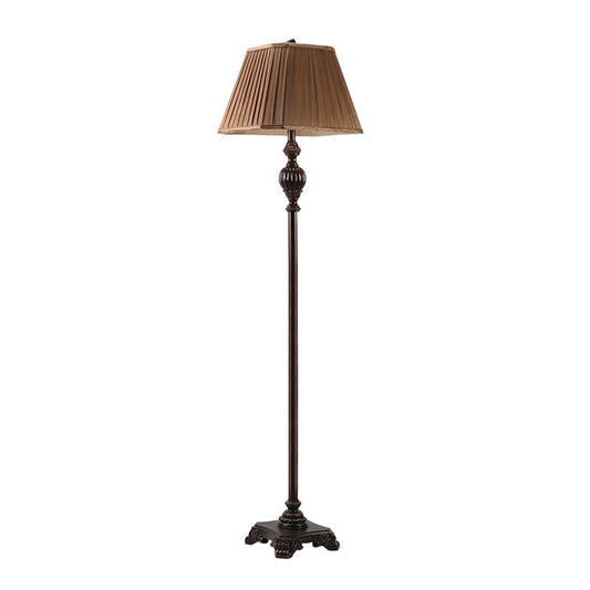 Antique Style Pleated Conical Shade Floor Lamp 1 Light Fabric Floor Light in Brown with Urn-Shaped Base Clearhalo 'Floor Lamps' 'Lamps' Lighting' 1222654