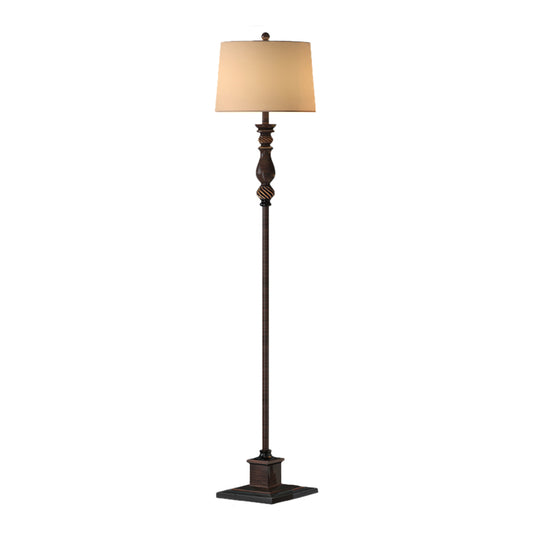 1-Head Resin Reading Floor Lamp Retro Style Brown Carved Study Room Floor Light with Fabric Shade Clearhalo 'Floor Lamps' 'Lamps' Lighting' 1222661