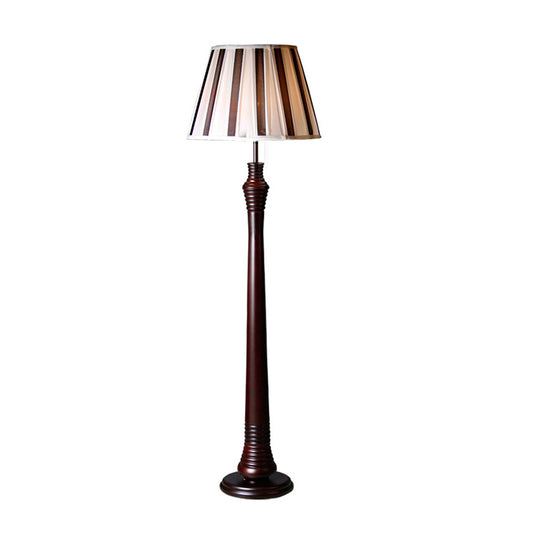 Brown 1-Bulb Standing Lamp Antique Style Fabric Pleated Tapered Shade Floor Light for Study Room Clearhalo 'Floor Lamps' 'Lamps' Lighting' 1222665