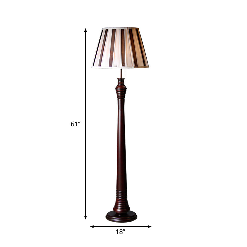 Brown 1-Bulb Standing Lamp Antique Style Fabric Pleated Tapered Shade Floor Light for Study Room Clearhalo 'Floor Lamps' 'Lamps' Lighting' 1222666