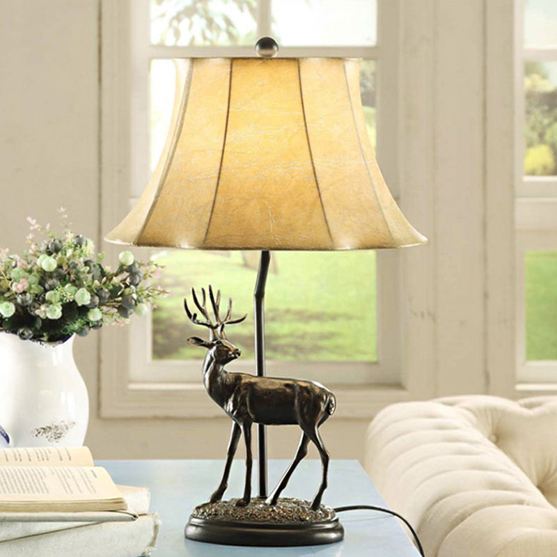 Beige 1-Light Table Light Rural Style Metal Deer-Shaped Base Nightstand Lamp with Fabric Shade Clearhalo 'Lamps' 'Table Lamps' Lighting' 1222706