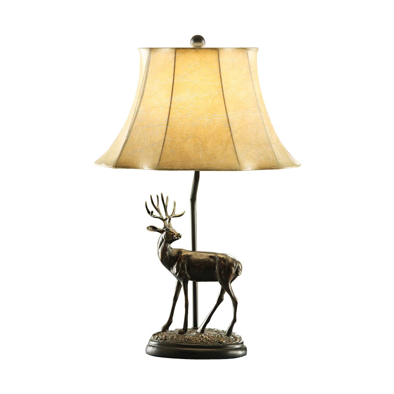 Beige 1-Light Table Light Rural Style Metal Deer-Shaped Base Nightstand Lamp with Fabric Shade Clearhalo 'Lamps' 'Table Lamps' Lighting' 1222707