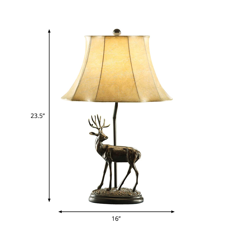 Beige 1-Light Table Light Rural Style Metal Deer-Shaped Base Nightstand Lamp with Fabric Shade Clearhalo 'Lamps' 'Table Lamps' Lighting' 1222708