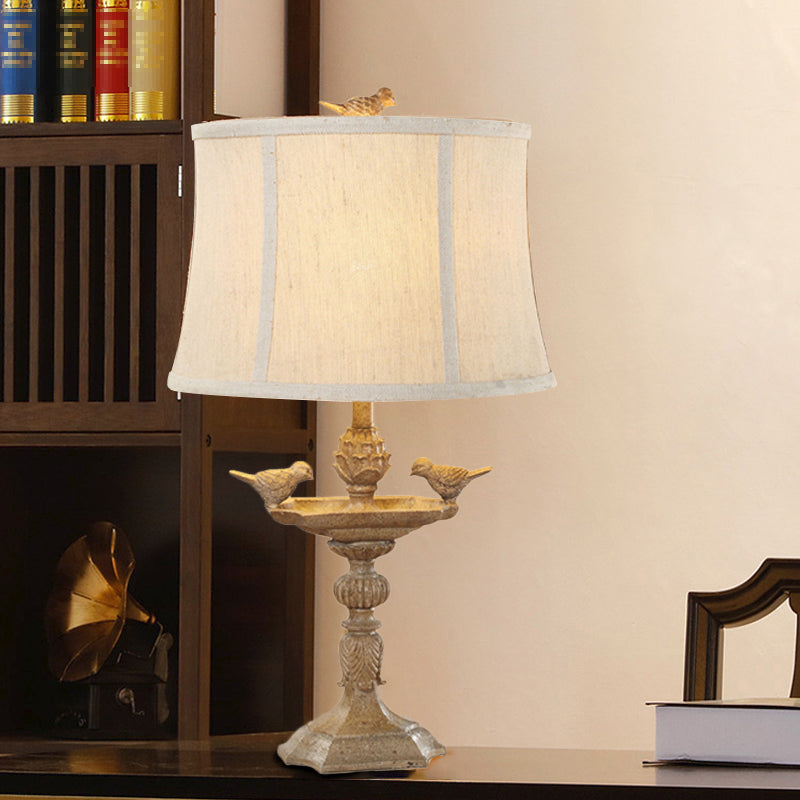 Resin Bird Base Desk Light Countryside 1 Head Study Room Night Table Lamp in Light Brown with Fabric Shade Light Brown Clearhalo 'Lamps' 'Table Lamps' Lighting' 1222725