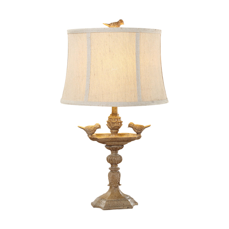 Resin Bird Base Desk Light Countryside 1 Head Study Room Night Table Lamp in Light Brown with Fabric Shade Clearhalo 'Lamps' 'Table Lamps' Lighting' 1222727