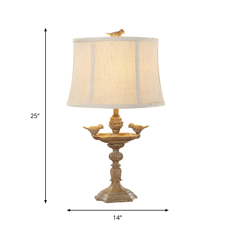 Resin Bird Base Desk Light Countryside 1 Head Study Room Night Table Lamp in Light Brown with Fabric Shade Clearhalo 'Lamps' 'Table Lamps' Lighting' 1222728
