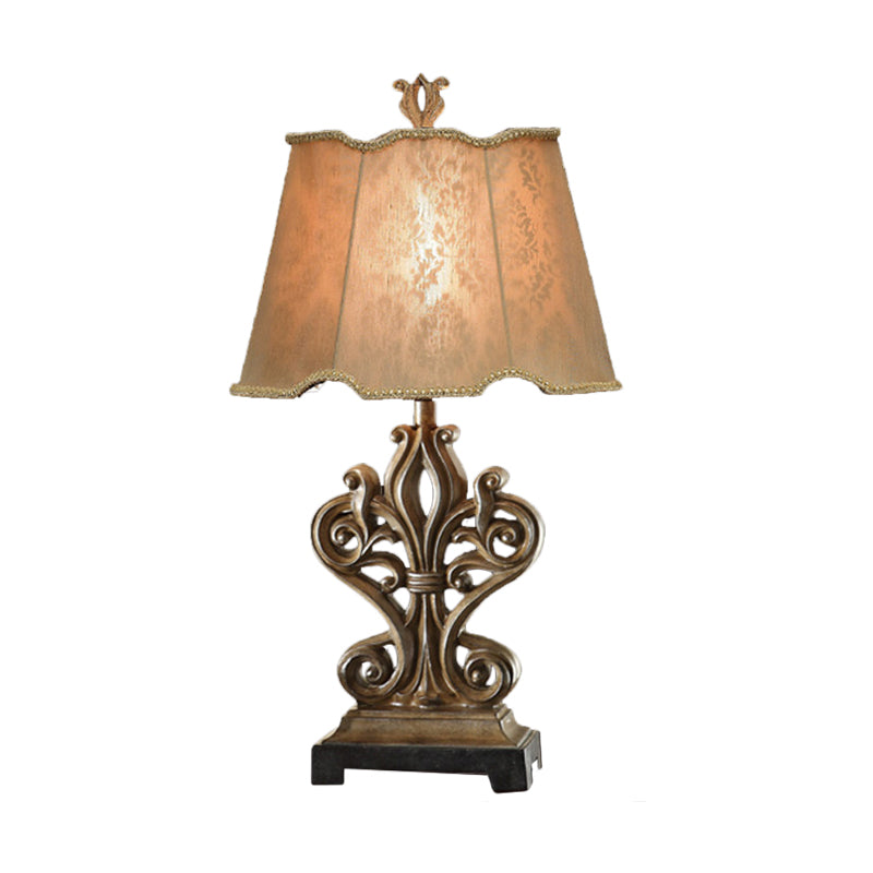 Ruffle-Edged Shade Table Lamp Rustic Style 1 Bulb Guest Room Night Stand Lamp in Brown with Square Pedestal Clearhalo 'Lamps' 'Table Lamps' Lighting' 1222741