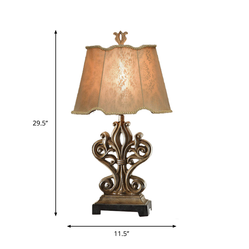 Ruffle-Edged Shade Table Lamp Rustic Style 1 Bulb Guest Room Night Stand Lamp in Brown with Square Pedestal Clearhalo 'Lamps' 'Table Lamps' Lighting' 1222742