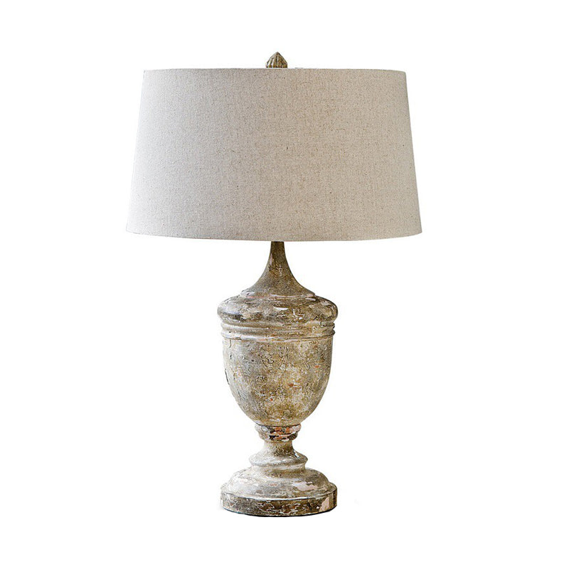 Distressed White 1 Light Desk Light Retro Style Fabric Barrel Shade Nightstand Lamp with Urn Base Clearhalo 'Lamps' 'Table Lamps' Lighting' 1222774
