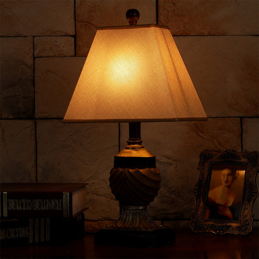 Urn-Shaped Base Table Lamp Countryside 1 Head Resin Nightstand Lamp in Brown with Conical Fabric Shade Clearhalo 'Lamps' 'Table Lamps' Lighting' 1222858