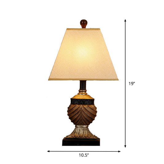 Urn-Shaped Base Table Lamp Countryside 1 Head Resin Nightstand Lamp in Brown with Conical Fabric Shade Clearhalo 'Lamps' 'Table Lamps' Lighting' 1222860