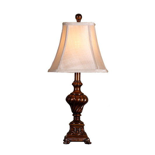 Resin Brown Night Stand Lamp Urn Shaped Base 1-Bulb Rustic Table Light with Fabric Shade Clearhalo 'Lamps' 'Table Lamps' Lighting' 1222902