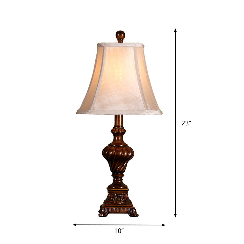Resin Brown Night Stand Lamp Urn Shaped Base 1-Bulb Rustic Table Light with Fabric Shade Clearhalo 'Lamps' 'Table Lamps' Lighting' 1222903