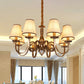 5/8 Heads Chandelier Lighting Fixture with Conical Shade Fabric Vintage Living Room Hanging Pendant in Brass Clearhalo 'Ceiling Lights' 'Chandeliers' Lighting' options 1223099