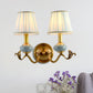 Brass 1/2-Bulb Wall Sconce Traditional Style Metal Curved Arm Wall Lamp with Fabric Shade Clearhalo 'Wall Lamps & Sconces' 'Wall Lights' Lighting' 1223115