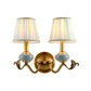 Brass 1/2-Bulb Wall Sconce Traditional Style Metal Curved Arm Wall Lamp with Fabric Shade Clearhalo 'Wall Lamps & Sconces' 'Wall Lights' Lighting' 1223117