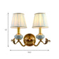 Brass 1/2-Bulb Wall Sconce Traditional Style Metal Curved Arm Wall Lamp with Fabric Shade Clearhalo 'Wall Lamps & Sconces' 'Wall Lights' Lighting' 1223118