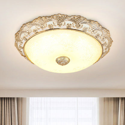 Gold LED Ceiling Mounted Light Traditional Cream Glass Domed Design Flush Light for Bedroom, 12"/16"/19.5" Width Gold Clearhalo 'Ceiling Lights' 'Close To Ceiling Lights' 'Close to ceiling' 'Flush mount' Lighting' 1223616