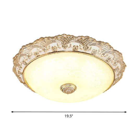 Gold LED Ceiling Mounted Light Traditional Cream Glass Domed Design Flush Light for Bedroom, 12"/16"/19.5" Width Clearhalo 'Ceiling Lights' 'Close To Ceiling Lights' 'Close to ceiling' 'Flush mount' Lighting' 1223621