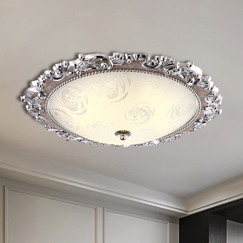Silver Circular Shaped Light Fixture Vintage Frosted Glass LED Parlour Flushmount Ceiling Lamp Silver Clearhalo 'Ceiling Lights' 'Close To Ceiling Lights' 'Close to ceiling' 'Flush mount' Lighting' 1223636