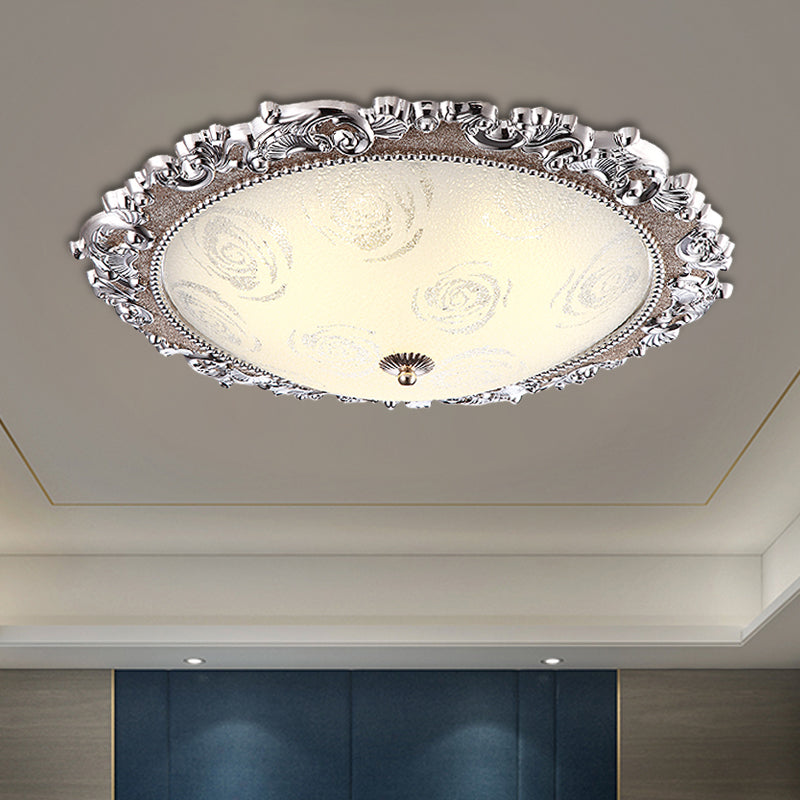 Silver Circular Shaped Light Fixture Vintage Frosted Glass LED Parlour Flushmount Ceiling Lamp Clearhalo 'Ceiling Lights' 'Close To Ceiling Lights' 'Close to ceiling' 'Flush mount' Lighting' 1223637