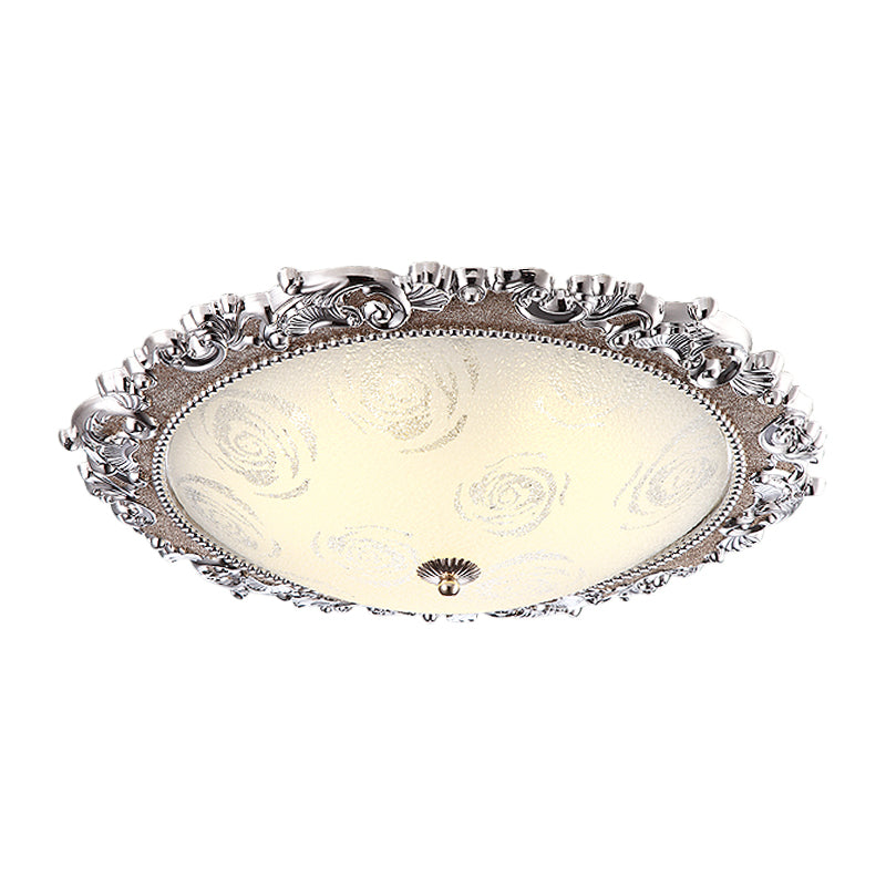 Silver Circular Shaped Light Fixture Vintage Frosted Glass LED Parlour Flushmount Ceiling Lamp Clearhalo 'Ceiling Lights' 'Close To Ceiling Lights' 'Close to ceiling' 'Flush mount' Lighting' 1223638