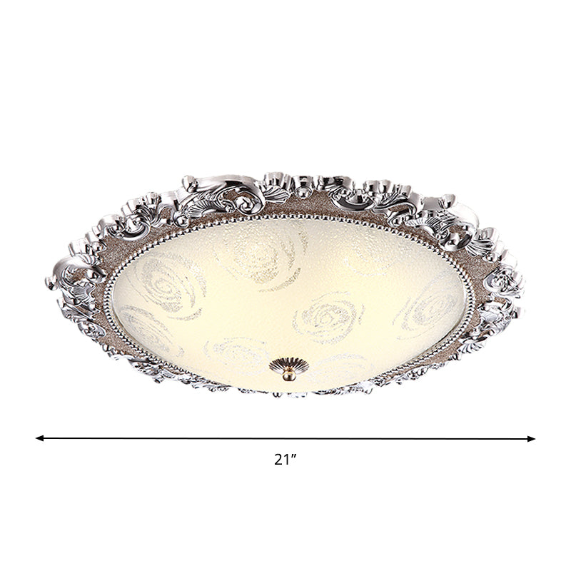Silver Circular Shaped Light Fixture Vintage Frosted Glass LED Parlour Flushmount Ceiling Lamp Clearhalo 'Ceiling Lights' 'Close To Ceiling Lights' 'Close to ceiling' 'Flush mount' Lighting' 1223639